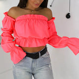 Zingj Hot Style Summer New One-Line Collar Strapless Lantern Sleeve Jacket-Outfit