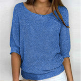 New Solid Color Round Knit Shirt Women Commuting Elegant Seven-Sleeve Top Air-Conditioning