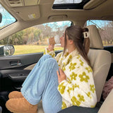 Green Flower Print Collar Knit Jacket- Outfit