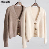 Sweater Women Cardigans 2019 Winter V-neck Soft Knitted Tops Outwear solid White Brown Casual Woman Knitwear