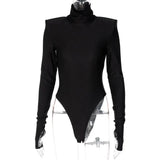 Women Autumn Winter Padded Shoulder Long Sleeve Body Black Turtleneck T Shirt Tops Sexy Bodysuit 2021 Fall