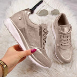 Shoes Gold Sneakers Zipper Platform Trainers Women Shoes Casual Lace-Up Tenis Feminino Zapatos De Mujer Womens