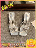 Women 2025 New Wearing Fashion High-End Silver Heels High Heels Summer With Skirt Cool Drag