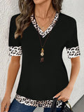 Elegant Color Print V-Neck Short-Sleeved Top Summer Women's