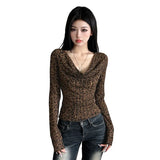 Autumn And Winter New Women's Fashion Retro Hot Girls Collar Hole Printing Bottom