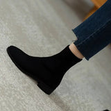 2025 New Round Head Low Heel Middle Socks Boots Suede Stitching Elastic Thin Boots Thick Heel Ankle Boots