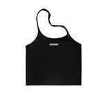 Retro Graffiti Print Letter T Shirt Women Long Sleeve Two Piece Tops Halter Tank+ Pullovers Grunge Aesthetic Tee