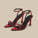 Word With Water Drill Sandals Women 25 New French Temperament High-Heeled Shoes Side Buckle Tip Sexy Thin Heeled Toe Women's