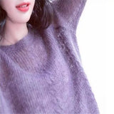 Round Neck Thin Sweater Women Loose Solid Color Hollow Simple Bottoming Pullover Sweater Female Spring Summer