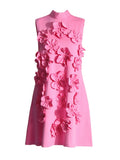 Fashion Temperament Dress Women 2025 Spring New Sleeveless Short Skirt Three-Dimensional Flowers Splicing High-End Skirt