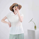 Folded Summer New High-End Pure Color Temperament Elegant Collar Short Sleeve Blouse Hand Folding