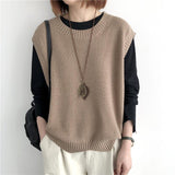 Zingj 2024 Solid Color Loose Round Collar Horse Clip Vest Wear Irregular Head Short Knit Vest Women's Vest-Outfit
