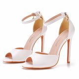 Cm Fish Mouth High Heel Sandals Shallow Word With Large-Size High-Heeled Sandals White Fine-Heeled Round-Headed Sandals 46