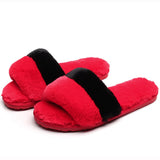 Fashion Red Black Women Slippers Indoor Plush Slippers Autumn Winter Female Flat Shoes Ladies Comfortable Fur