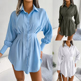 Casual Lantern Sleeve Waist-tight Asymmetric Shirt Women's
