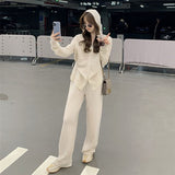 Winter Casual Knitted 2 Pieces Set Women Hooded Cardigans & Wide Leg Lace-up Knitted Pants Female Sweater
