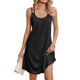 Zingj Summer New Round Collar Sleeveless Solid Color Casual Sling Dress Female-Outfit