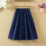 Waist Skirt Casual Striped Bow Denim Women Solid Color Long Skirt Female Elegant Big Hem Casual Button Jean
