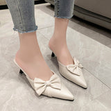 Elegant Wind Pointed Head Shallow Bow Thin Heel Show Thin Head Half Slippers Female Outside Wear Fashion Temperament Half