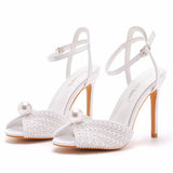 Mouth High Heel Sandals 10 Cm White Pearl High Heel Women Sandals Banquet Wedding Dress Wedding Dress Bridal