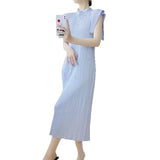 Folding Polo Collar Dress Women Loose Thin Fashion High Elegant Temperament Long