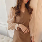Zingj Long-Sleeved Chiffon Dress Waist Show Thin Bottom Skirt Female New Fake Two Foreign Style Small Short Skirt-Outfit