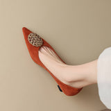 Spring 2025 New Soft Leather Pointed Metal Buckle Shallow Single Shoes Cat With Temperament Commuting High