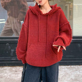 Zingj Hoodie Lazy Red Sweater Women's 2024 Autumn / Winter New Loose Head Sweater Design Sense Top Tide-Outfit
