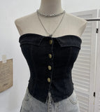 With Chest Cushions Denim Bra Sleeveless Top Single Buckle One-Pack Short Vest