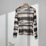 Zingj And Vintage Print Mesh Long Sleeve T-Shirt Female 202413 Lines Of Spring Money Inside The Jacket