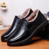 Warm Fur Loafers Men Leather Casual Shoes Men Walking Footwear Non-slip Thick Sole Warm Men's Sneakers Leather