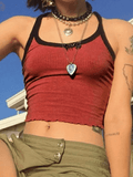 Contrast Trim Rib-Knit Crop Cami Top- Outfit
