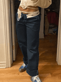 Patchwork Waist Straight Leg Pants- Outfit
