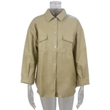 Zingj Winter And Fall New PU Leather Women's Shirt Fashion Women's