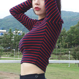 Tops Women 2023 Chic All-match Classic Stripe Slim Short Bustier Crop Top Turtleneck Long Sleeved T-shirt Sexy Shirts