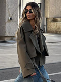 Sleeve Casual Wool Cropped Coat Women Fashion V-neck Short Warm Cardigan Jacket 2023 Autumn Female High Street