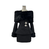 Autumn Fashion Dignified Wool Collar Shawl Shoulder Shoulder Horn Long-Sleeved Famous Blouse + Hip Half
