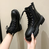Boots Women's Shoes 2025 New High Top Casual Platform Ankle Boots Square Root Belt With Velvet Motorcycle