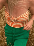 Twist Cutout Striped Knit Crop Bandeau