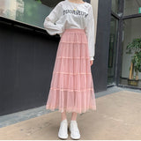 Zingj New Long Lace Layer Patchwork Mesh Skirt Over The Knee A Word Versatile Vertical Skirt Female Autumn-Outfit