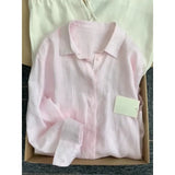 Cotton Pink Shirt Coat Female Summer Lazy Wind Polo Collar Linen Sun-Stle-Lined Loose