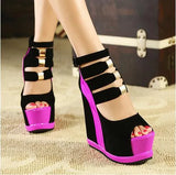 Shoes 2020 Summer Genuine Women Platform Thick Soles Sandals Wedges High heel 14cm Peep Toe Mixed Colors Sexy