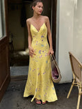 Yellow Printed Cami Maxi Dress-Outfit