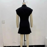 Zipper Wide-Fold Short Dress 2025 Summer Temperament Casual Sleeveless A-Word