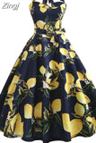 Print Halter Strapless Women Dress Summer Sexy Backless Party Dresses Ladies Elegant Vintage Rockabilly