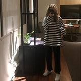 Autumn Women harajuku Striped Tshirt Long Sleeve O-Neck T-Shirts ulzzang Korean Casual oversized T Shirt Femme black