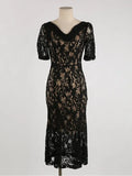 Kong Style Elegant Temperament V-Neck Long Lace Fishtail Dress Women's New