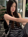 Neck Backless Casual Striped Women Loose Tanks Y2k Aesthetic Single Breasted Camisole Streetwear 2024 Summer Elegant Tank