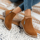 Barrel With Retro Matte Short Boots Female Coarse And Flat Bottom Side Zipper Martin