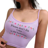 Women Strappy Cotton Letter Print Tank Tops Vest Summer Sexy Short Crop Tops Camis Tees Tops